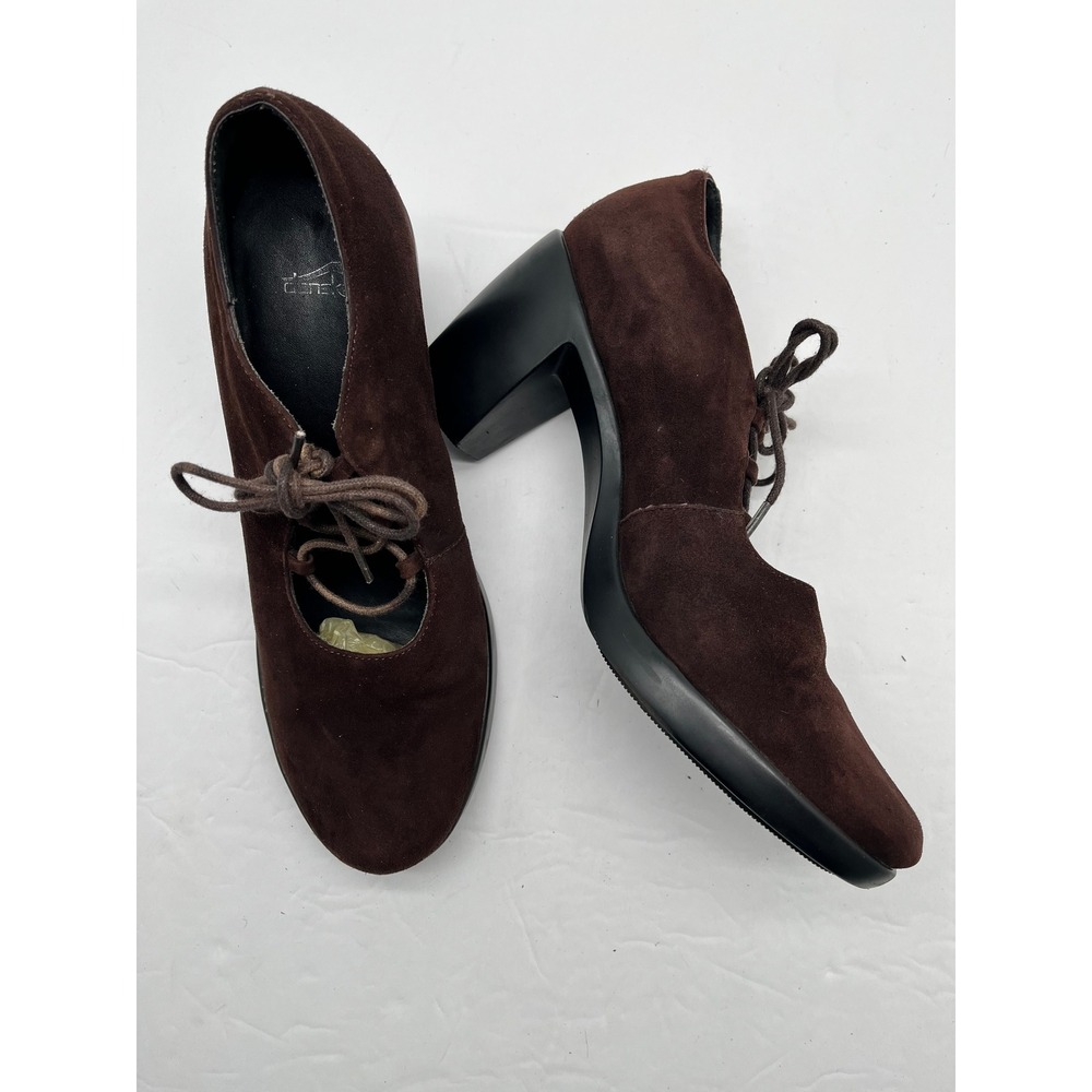Dansko Brown Suede Lace Up Block Heel Oxford Shoes Womens 7.5-8/ 38 Whimsigoth - Picture 3 of 9